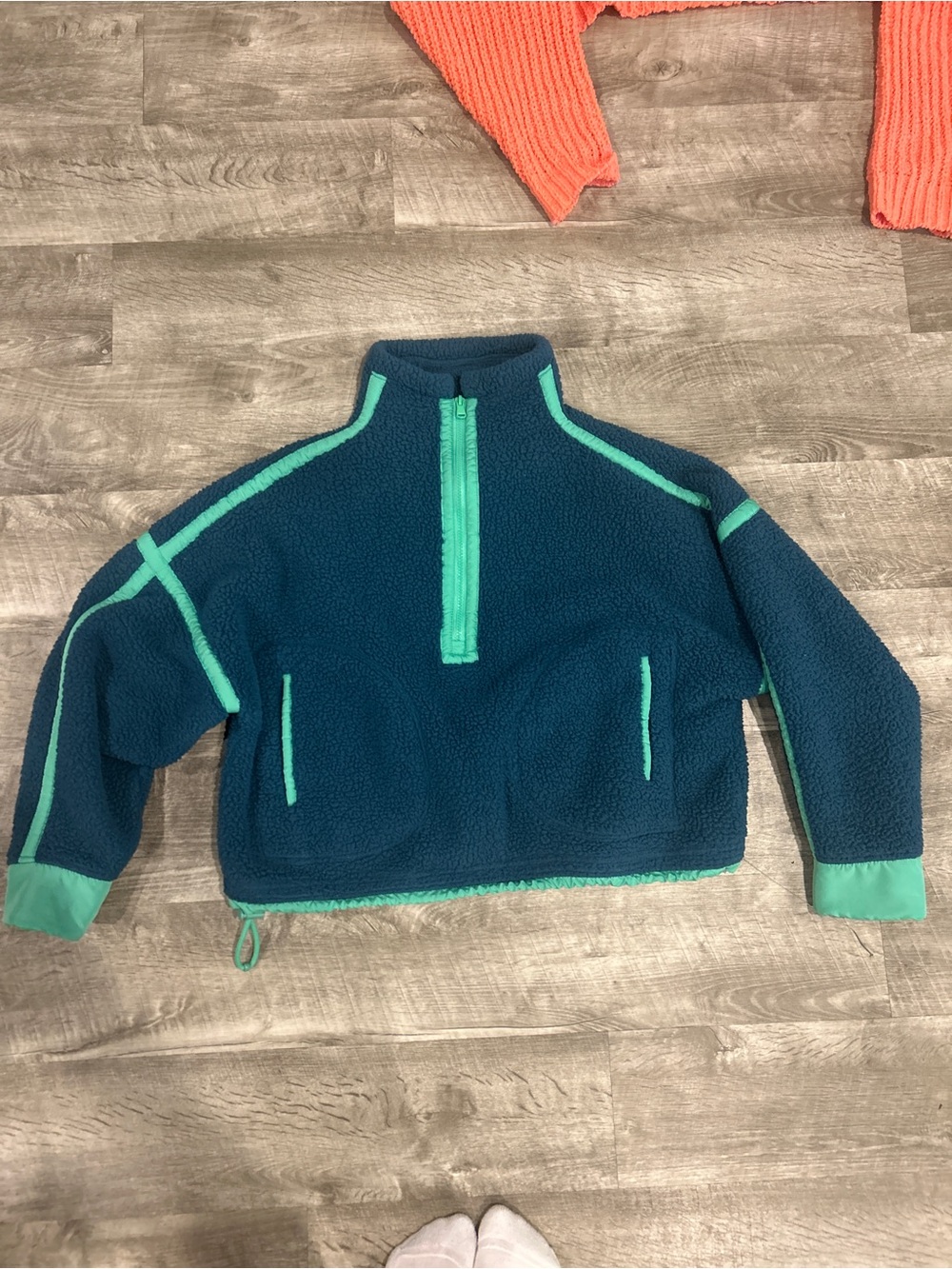 Women’s Cozy Half-Zip Puffer Fleece Jacket — Teal Trim